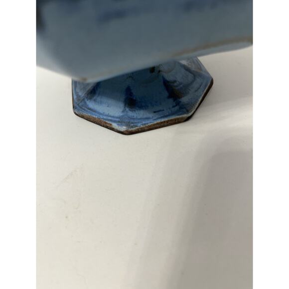 Vtg MCM Royal Haeger Pottery Blue Brown 3002 Octagon Succulent Planter Tip Chip - Picture 4 of 6